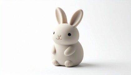 Obraz premium Adorable, off-white, minimalist bunny figurine against a plain white background