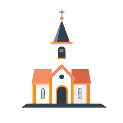Small Church Building with Bell Tower and Cross.