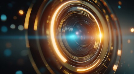 Obraz premium Abstract glowing tunnel with lens flare. Digital data speed motion with bright light. Modern technology concept.