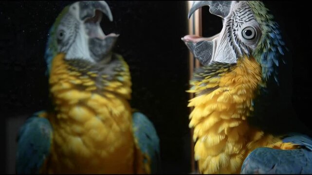 Parrot Screams at Reflection in Mirror