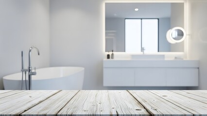 Modern Bathroom Interior with Bathtub Vanity and Mirror