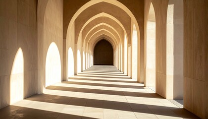 Fototapeta premium Architectural marvel - A mesmerizing corridor of arches bathed in sunlight.