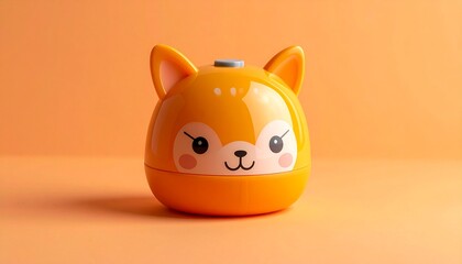 Playful fox-shaped container on an orange backdrop, cheerful design