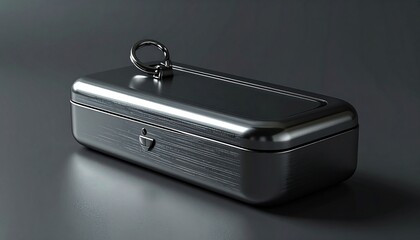 Metallic rectangular case with loop, keyhole, and textured surface
