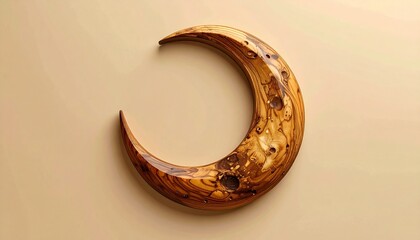 Wooden crescent moon decoration on neutral background