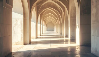Fototapeta premium Architectural Arches and Light - A Serene Corridor Perspective.