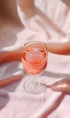 a glass of a soft pink drink