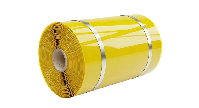 Roll of Yellow Plastic Sheeting with Silver Straps