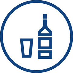 Obraz premium vodka drink bottle line icon vector. Alcohol bottle and glass with ice cubes vector illustration. Whiskey, rum or vodka on the rocks. Monochrome drink icon for bar menu, party poster.