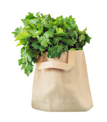 Parsley leaves in a paper bag