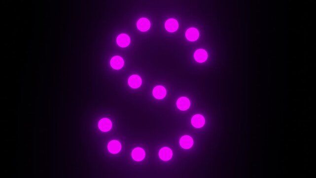 Animated Letter S Formed By Blinking Purple Neon Light Dots On Black Background