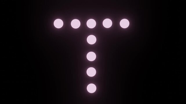 Letter T Visualization Using Glowing Reddish White Neon Light Dots Arrangement Over Dark Background