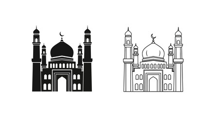 Obraz premium Islamic mosque architecture black white line art