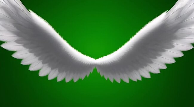 Realistic White Feathery Angel Wings Flapping on Green Screen Background, Loopable Flying Motion Graphic for Chroma Key and Video Editing
