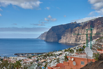 Panoramic views of the stunning Cliffs of Los Gigantes at sunset on the island of Tenerife