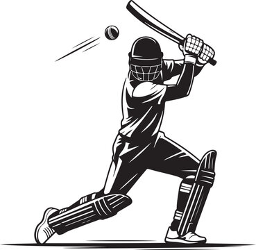 Cricket player, isolated vector silhouette, ink drawing. Cricket logo