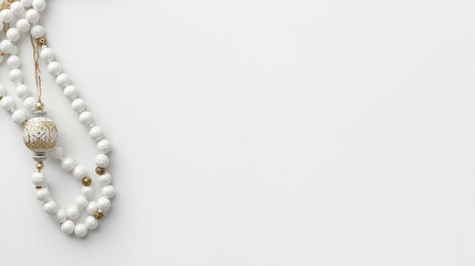 Elegant White Prayer Beads with Golden Tassels