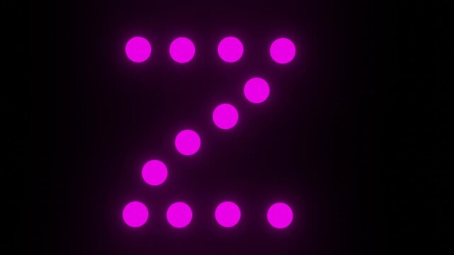 Glowing Letter Z Structure From Magenta Neon Dot Rows With Blinking Light Animation Over Black Background