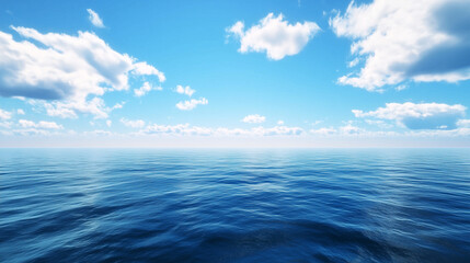 Obraz premium Blue sky over calm sea. Blue sea and sunny sky on horizon over calm water