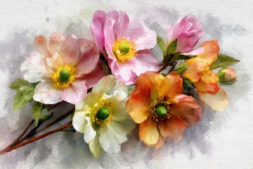 Beautiful floral composition featuring cute spring flowers in soft pastel shades showcasing their vibrant colors and delicate petals