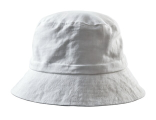 Plain white bucket hat isolated on black. The hat is made of a crinkled fabric
