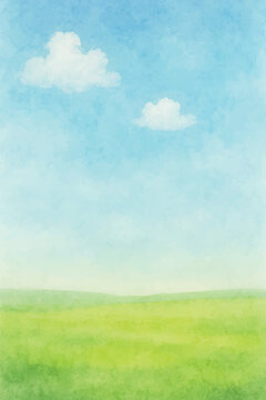 watercolor green grass blue sky background