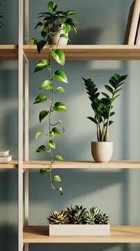 Shelf with potted plants in a modern setting