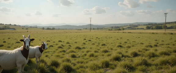 Obraz premium background image of goat farm with goats placed on the bottom left corner