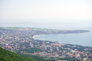 Obraz premium Panoramic view of Gelendzhik bay and city from high mountain