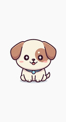 Obraz premium Playful cartoon tan dog with collar and tongue tilt on white backdrop illustration