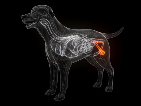 A Detailed 3D Depiction Of The Penis And Testicles Of A Dog