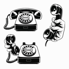 Retro Halftone Rotary Phone Illustration Set 
