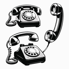 Retro Halftone Rotary Phone Illustration Set 