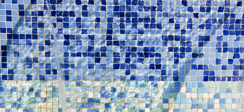 abstract seamless blue mosaic background of small water fountain tiles