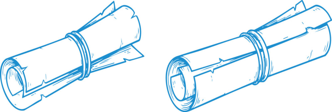 Blue rolled documents blueprints with ribbons  icon set for planning and design