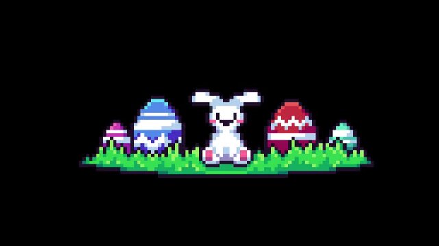 Pixel art Easter bunny idle animation seamless loop with outline