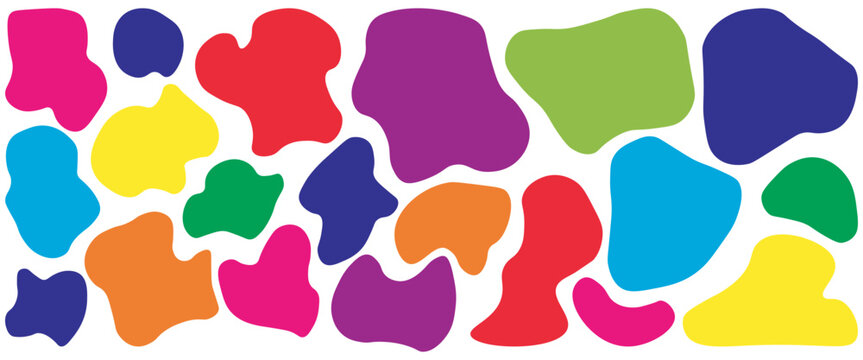 Set of big colorful abstract blob shapes in bright rainbow tones. Playful  collection for kids projects, fun branding, stickers, posters and bold contemporary graphics