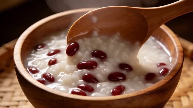 Steaming Bowl of Red Bean Rice Porridge