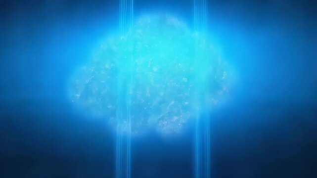 Digital Cloud Network with Glowing Particles and Circuit Background