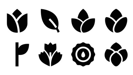 Fototapeta premium Minimalist black floral icons collection for design projects