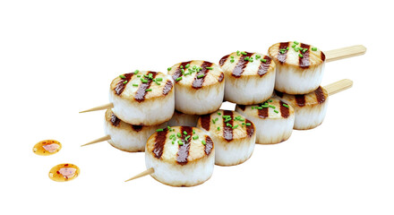 Grilled Scallops Skewers with Chives and Sauce