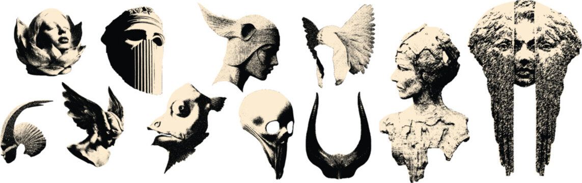 Haftoon Effect Bust Mask Sculpture Illustration