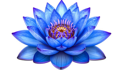 Fototapeta premium A vibrant, close-up photograph of a blue water lily in full bloom against black