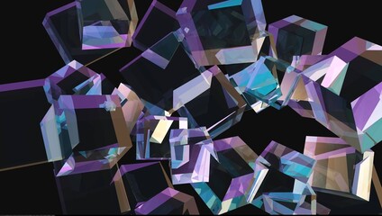 Abstract cubes, cubic design, kaleidoscope, neon squares, 3D rendering