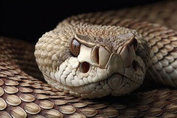 Fototapeta premium Close-up view of a realistic rattlesnake showcasing its intricate scales and distinct features in a natural habitat