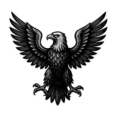 Obraz premium Black and white eagle illustration with outstretched wings.