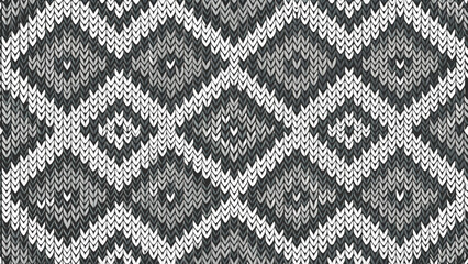 black and white knitted pattern vector background 