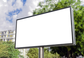Large horizontal billboard in modern city mockup. Blank hoarding template. 3D rendering billboard