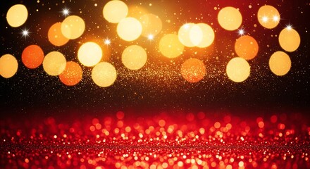 Vibrant red and gold bokeh lights background with sparkling stars