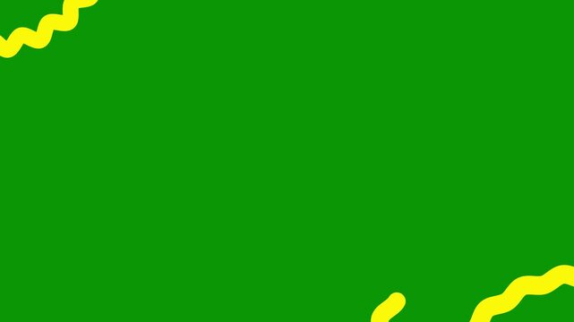 Animated yellow decorative wavy lines is drawn. Linear background with copy space. Looped video. Vector illustration isolated on green background.
